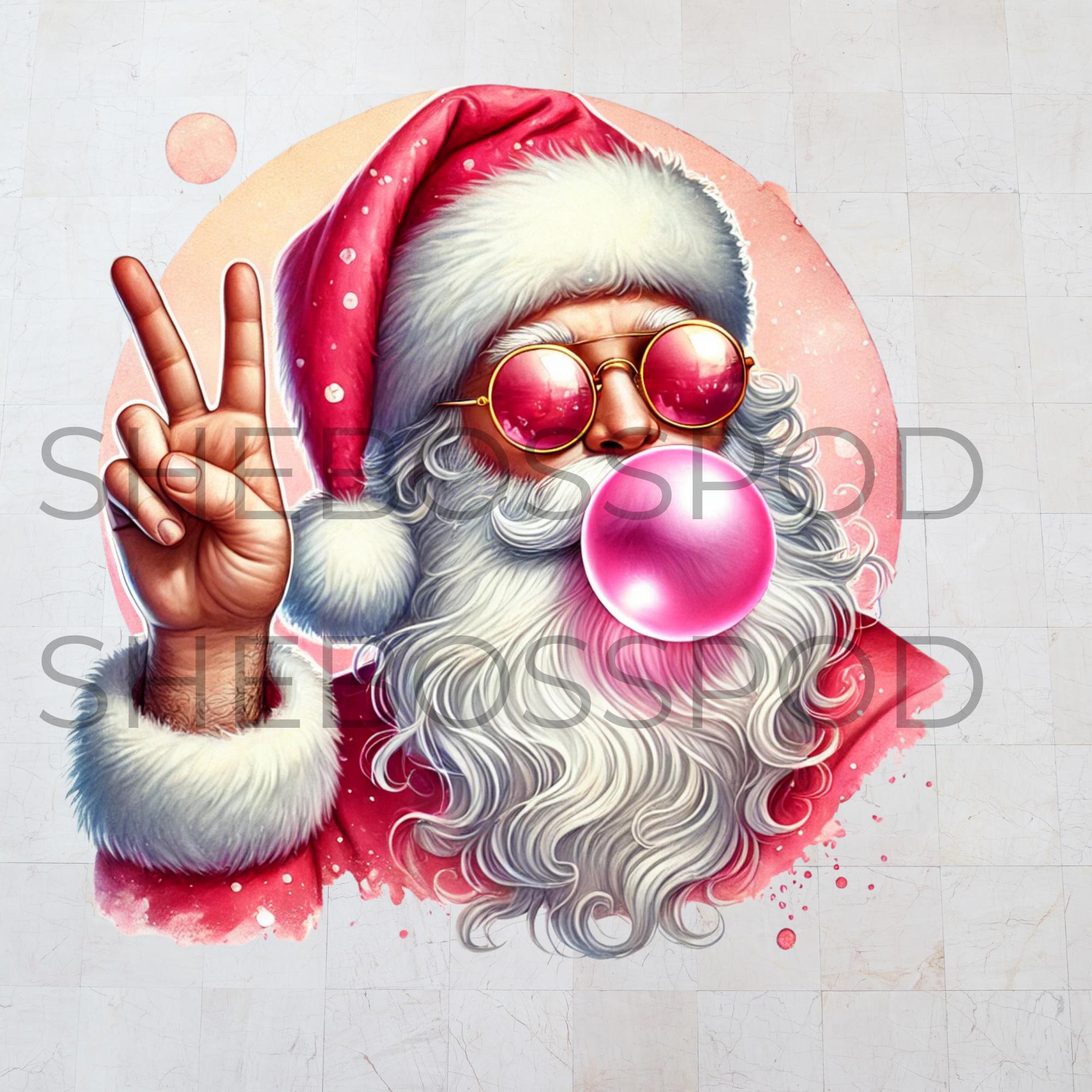 Retro Santa Blowing Bubble PNG: Funny Christmas Clip Art (digital ...