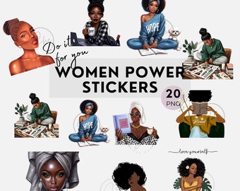 Adesivi per pianificatore femminile Melanin: Goodnotes PNG preritagliati (20) MRR PLR