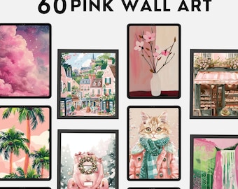 Pink Kids Room Wall Art Prints: Minimal Decor, MRR (Digital Download)