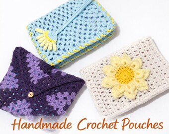 Funda para libro de ganchillo hecha a mano de 22 cm / regalo artístico para ella - Bolso de ganchillo hecho a mano con cuadrados de ganchillo - elige tu color