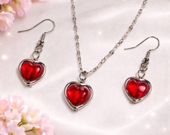 Conjunto de collar y pendientes de corazón de colores – Colgante de corazón de acero inoxidable – Regalo romántico - Joyería → Conjuntos - Regalos de San Valentín