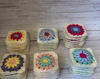 Cuadrados de ganchillo hechos a mano – Elige tu color, cuadrados de 9 cm, suministros para mantas DIY, patchwork/conjunto para bebé.