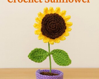Girasol de ganchillo hecho a mano | Decoración artesanal para oficina y hogar | Regalo creativo y acogedor
