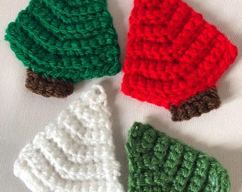 Árboles de Navidad - Juego de 6 árboles de Navidad de crochet - Apliques de lana hechos a mano - Adornos navideños - 4 opciones de colores
