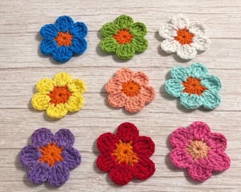Apliques de flores de margarita de ganchillo, flores para álbumes de recortes, adornos para diarios creativos, apliques de costura, suministros para manualidades estilo cottagecore