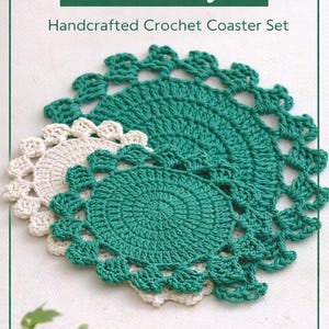 Crochet Coaster Set of 4 – Handmade Cotton Drink Coasters – Boho Table Decor – Housewarming Gift – Eco Friendly Home Accessory/ made uk