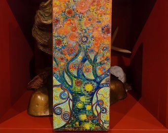 Albero D'estate Dipinto a mano Acrilico su legno Opera d'arte Quadro albero astratto