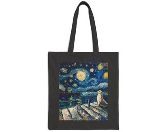 Seal Beach Starry Night Cotton Canvas Tote Bag