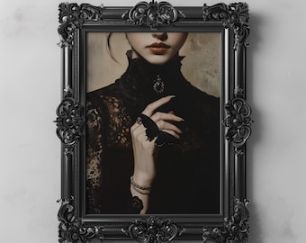 Victorian Woman with Black Butterfly Art Print Gothic Dark Academia Art Printable Dark Romance Moody Vintage Wall Decor Gothic Art Aesthetic