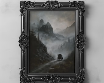 Dracula Castle Wall Art, Nosferatu Gothic Print Vampire Dark Fantasy Woodland Dark Academia Home Decor, Moody Wall Art