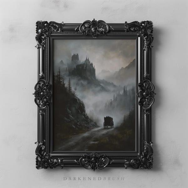 Dracula Castle Wall Art, Nosferatu Gothic Print Vampire Dark Fantasy Woodland Dark Academia Home Decor, Moody Wall Art