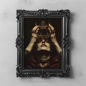 King Queen Crown Royal Art Painting Print, Renaissance Baroque Victorian Wall Art, Dark Academia Decor, Gothic Oil Painting Dark Art Vintage