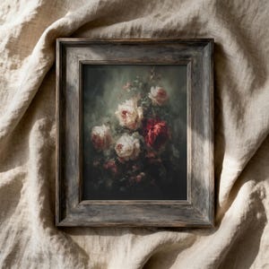 Rose Floral Wall Art, Moody Botanical Painting, Dark Academia Decor, Gothic Physical Archival Print 863