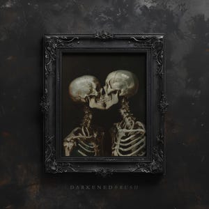 Arte imprimible para amantes de los esqueletos góticos, arte de pared de calavera romántica de estilo cottagecore oscuro, póster de amor gótico imprimible de Dark Academia, decoración artística de Halloween imagen 6