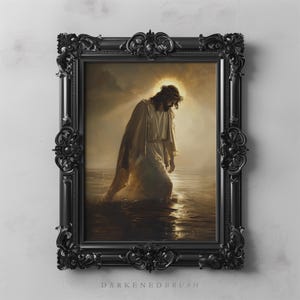 Jesus Walking on Water Art Print, Christian Wall Decor, Jesus Artwork Religious Painting, Faith Spirituality, Sacred Halo Art, Spiritual Art