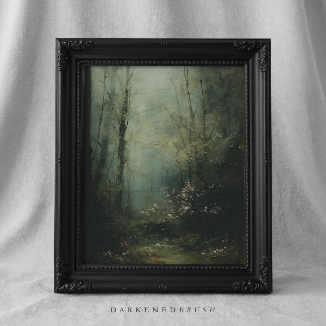 Misty Forest Path Art Print, Moody Cottagecore Woodland Landscape Wall ...