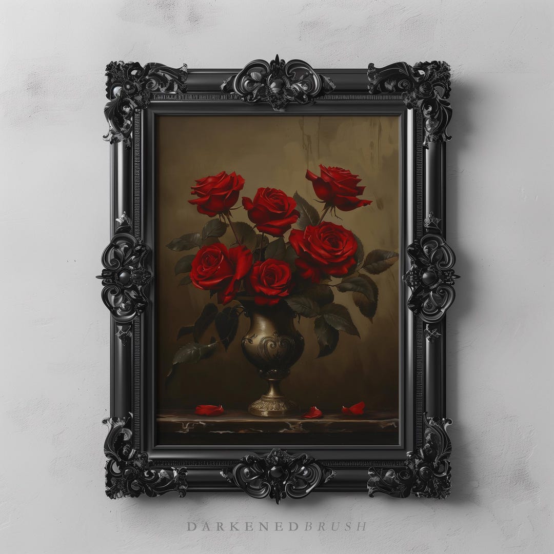 Red Rose Still Life Art Printable, Antique Floral Painting, Vintage ...