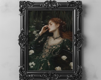 Ophelia Victorian Woman in Water Printable Dark Romantic Gothic Art Vintage Fairytale Decor, Moody Fantasy Wall Art, Dark Academia Aesthetic