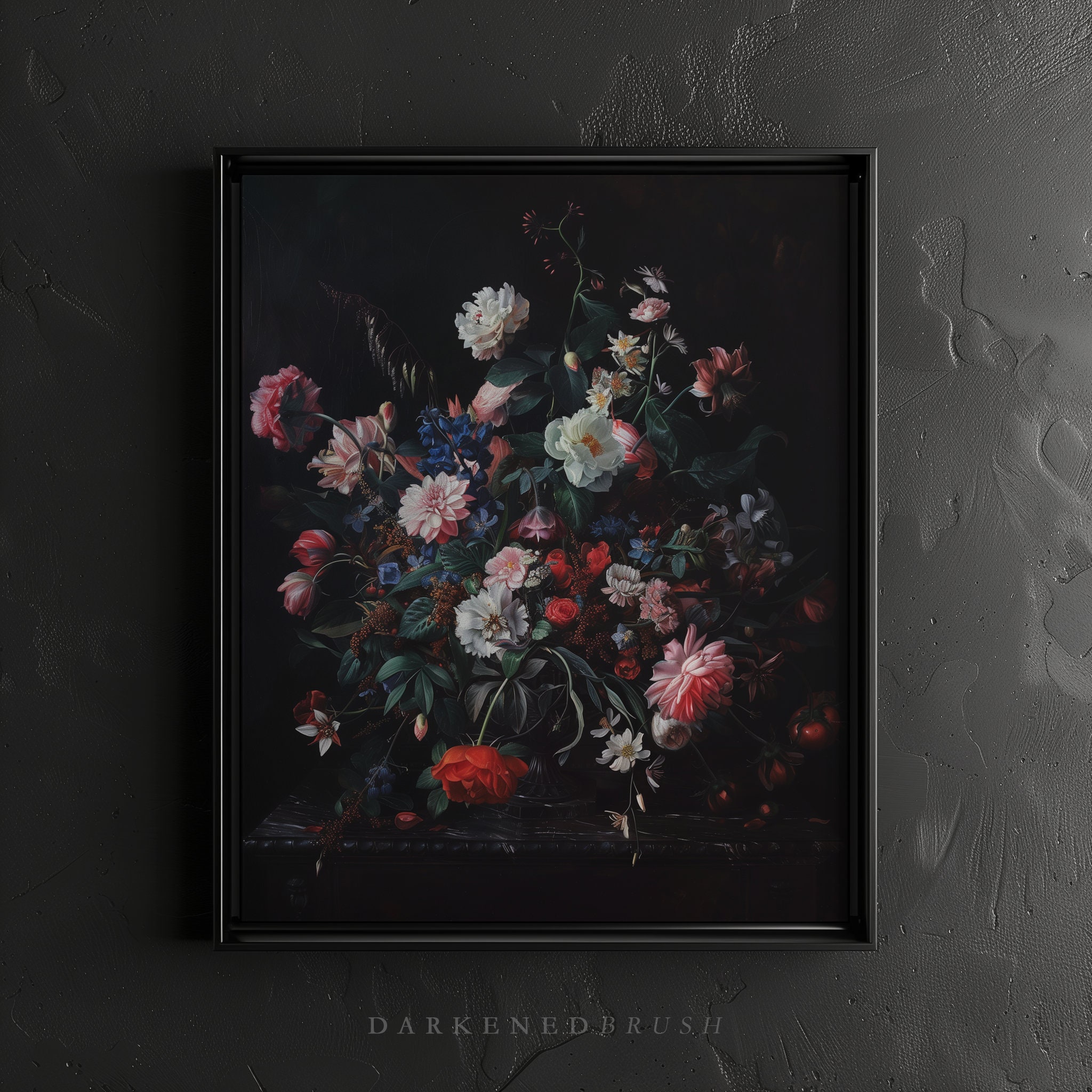 Dark Flowers Bouquet Art Print Moody Floral Wall Art Dark Botanical ...