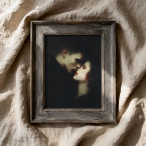 Gothic Vampire Kiss Print, Dark Romantic Wall Art for Lovers, Moody Valentine Fine Art, Baroque Gothic Couple, Haunted Bedroom Decor image 9