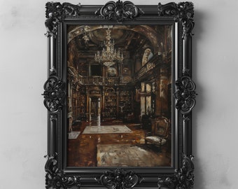 Décoration de chambre bibliothèque victorienne, peinture imprimable, sombre milieu universitaire lecture de mauvaise humeur art mural livres vintage art peinture à l'huile antique cadeau amateur de livres