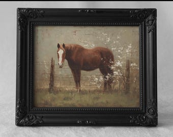 Vintage Horse Wall Art, Rustic Equestrian Print, Farmhouse Animal Painting, Physical Art Print 893