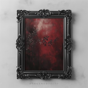 Gothic Floral Printable Deep Red & Black Abstract Painting, Moody Botanical Decor, Dramatic Gothic Aesthetic Dark Romantic Spring Wall Art