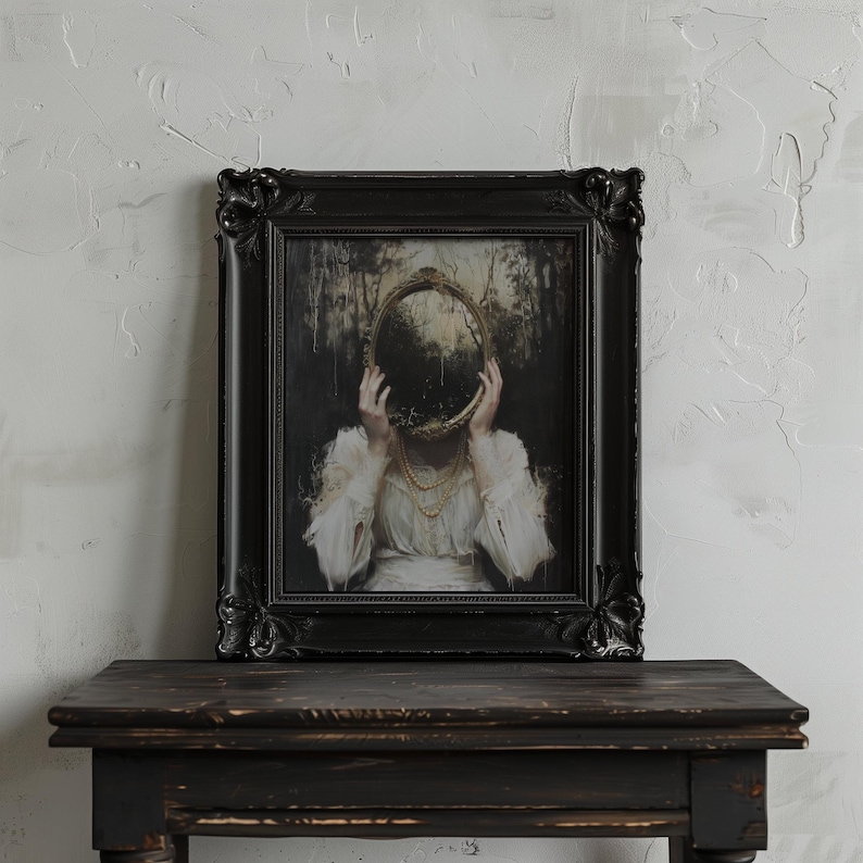 Mirror Witch Wall Art Victorian Poster Print, Witchy Decor, Dark Gothic Oil Painting, Dark Academia Goth Halloween Aesthetic Bild 2