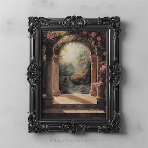 Enchanted Romantic Rose Garden Archway Art Victorian Nature Flowers Fantasy Printable Mystical Floral Botanical Aesthetic Cottagecore Decor