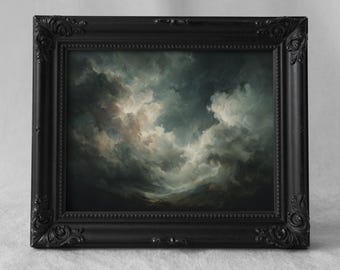 大気嵐の空のアートプリント、ムーディーな雲景アートワーク、空の雲の絵画、ゴシック調のリビングルームの壁飾り、印刷可能な壁アート 842