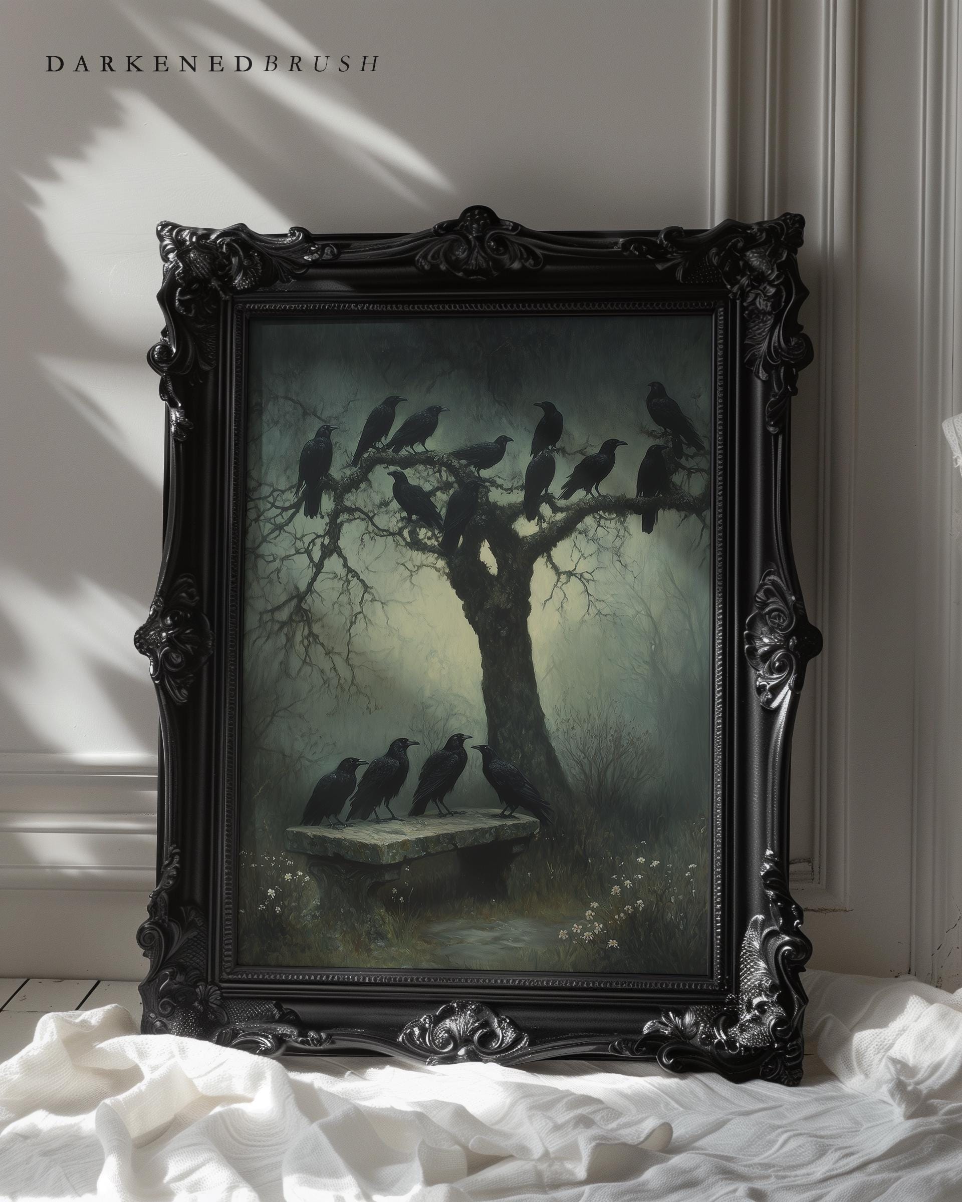 Mysterious Raven Art Dark Gothic Wall Print Crow Painting, Moody