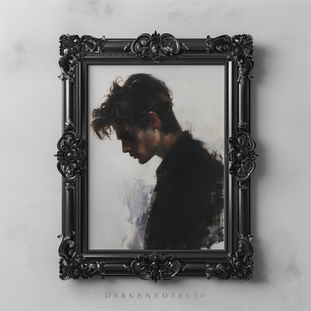 Young Man Side Profile Portrait Painting, Dark Moody Wall Art, Oil ...