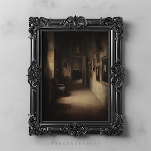 Gothic Victorian Ghosts Dark Academia Art, Haunted Hallway Printable Dark Art, Shadow Figures, Vintage Moody Witchy Halloween Wall Decor