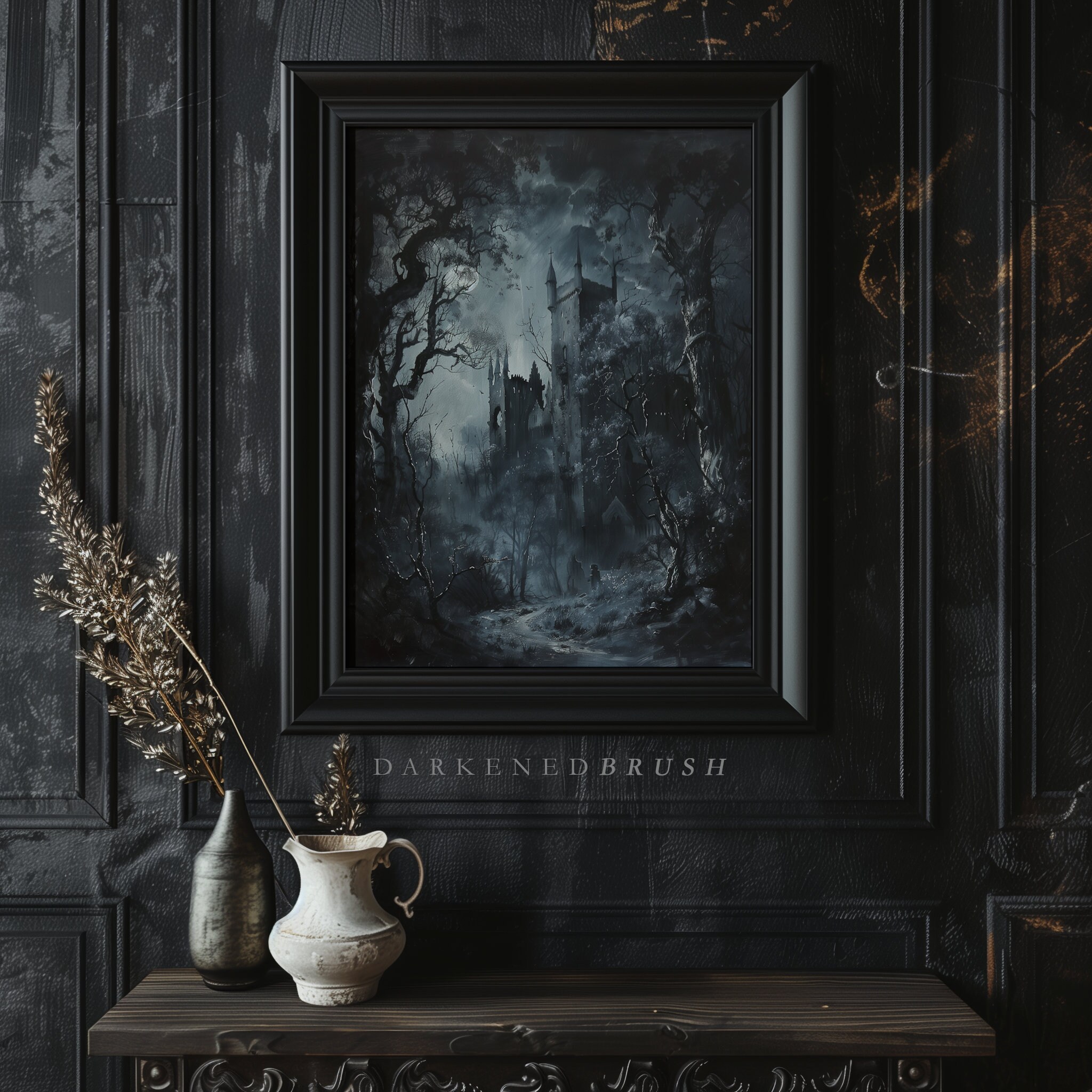 Gothic Haunted Castle Art Printable, Dark Oil Painting, Dark Academia ...