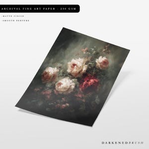 Rose Floral Wall Art, Moody Botanical Painting, Dark Academia Decor, Gothic Physical Archival Print 863