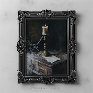 Carta esquecida misteriosa assombrada, arte de vela gótica, pintura imprimível da academia escura, decoração de parede estética vitoriana assustadora e bruxa