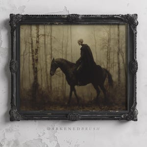 Phantom Ghost Horse in Haunted Dark Forest, Dark Cottagecore Fantasy Art, Gothic Decor, Spooky Halloween Print, Occult Wall Art, Macabre Art