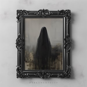 Abstrakte verschleierte Person Gothic Kunst zum ausdrucken, dunkle Cottagecore Kunst Witchy Wandkunst okkulte Kunst Poster, dunkle Academia Dekor minimalistische Malerei