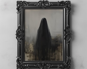 Abstract Veiled Person Gothic Art Printable, Dark Cottagecore Art Witchy Wall Art Occult Art Poster, Dark Academia Decor Minimalist Painting