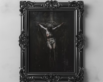 Dunkle Kreuzigung Art Printable Gothic Religiöses Dekor Christian Sacred Jesus Wandkunst Spirituelle minimalistische Malerei Dark Aesthetic Printable