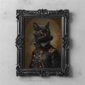 制服を着た黒猫、王室のペットの肖像画、ルネッサンス時代の高貴な猫の絵画、動物の壁飾り、猫のプリントアート、猫好きへのギフト、ビクトリア朝のアート