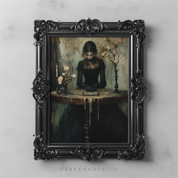 Vintage Witch Portrait Victorian Gothic Art Printable Dark Academia Decor, Witchy Wall Art, Occult Botanical Aesthetic, Seance Gothic Poster