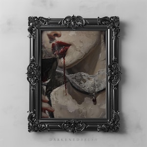 Gothic Victorian Woman Vampire Art Printable Dark Romance Decor Macabre Blood Art Gothic Vampire Portrait, Dark Academia Halloween Wall Art
