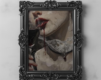 Gothic viktorianische Frau Vampir Kunst druckbare dunkel Romanze Dekor makabere Blut Kunst Gothic Vampir Portrait, Dark Academia Halloween Wandkunst