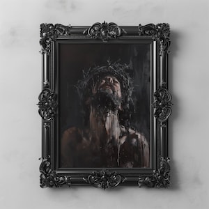 Dornenkrone Jesus Kunstwerk, religiöse Kunst, Christus Wandkunst, christliche Kunstdrucke, dunkles Ölgemälde, dunkle Kunst zum Ausdrucken, viktorianisches Goth