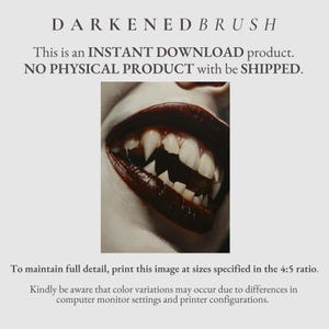 May include: Close-up of a mouth with dark red lipstick and sharp, white fangs. The image is a digital download, not a physical product.