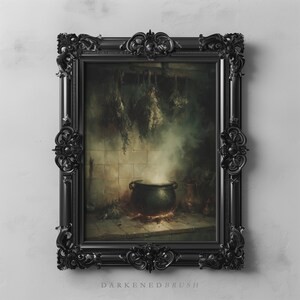 Gothic Cauldron With Smoke and Green Light Haunted Witchy Wall Art Dark Cottagecore Apothecary Halloween Wall Art Printable Aesthetic Decor