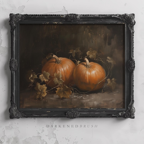 Rustic Fall Pumpkins Art Vintage Autumn Wall Decor Gothic Farmhouse Fall Decor Printable Spooky Season Art Halloween Art Still Life Painting