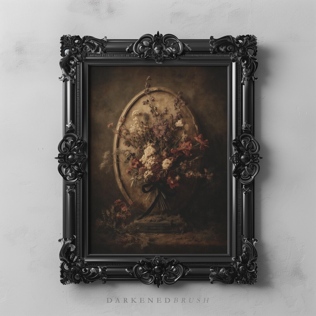Moody Floral Portrait Art Dark Botanical Flowers Printable Gothic Wall ...