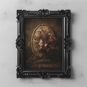 Moody Floral Portrait Art Dark Botanical Flowers Printable Gothic Wall Decor Vintage Floral Aesthetic, Victorian Flower Still Life Art Print
